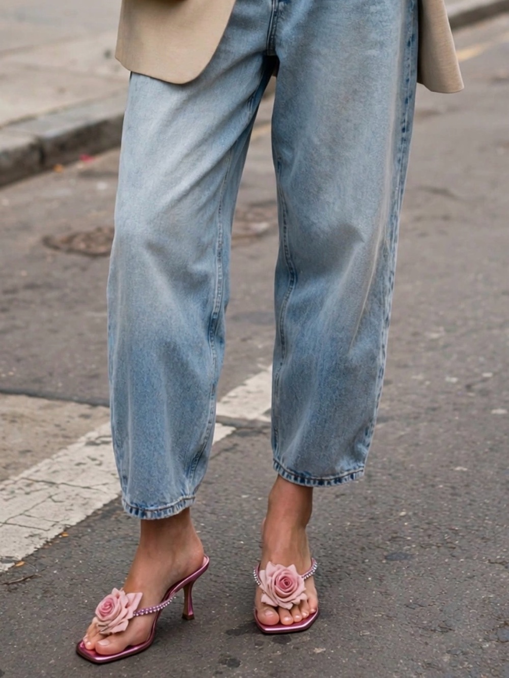 Jeffrey Campbell Rose-Embellished Pink Satin Slide Sandals